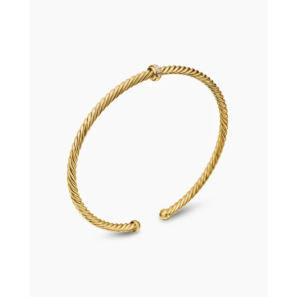 David Yurman Classic Cablespira® Station Bracelet in 18K Yellow Gold with Diamonds, 3mm, view 3