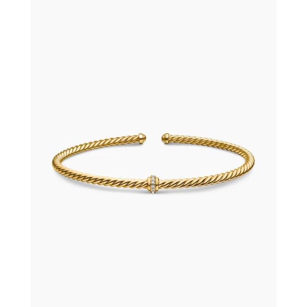 David Yurman Classic Cablespira® Station Bracelet in 18K Yellow Gold with Diamonds, 3mm, view 4