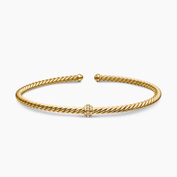 on-model styling shot|David Yurman Classic Cablespira® Station Bracelet in 18K Yellow Gold with Diamonds