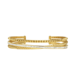 David Yurman Crossover Trio Three Row Cuff Bracelet in 18K Yellow Gold with Diamonds