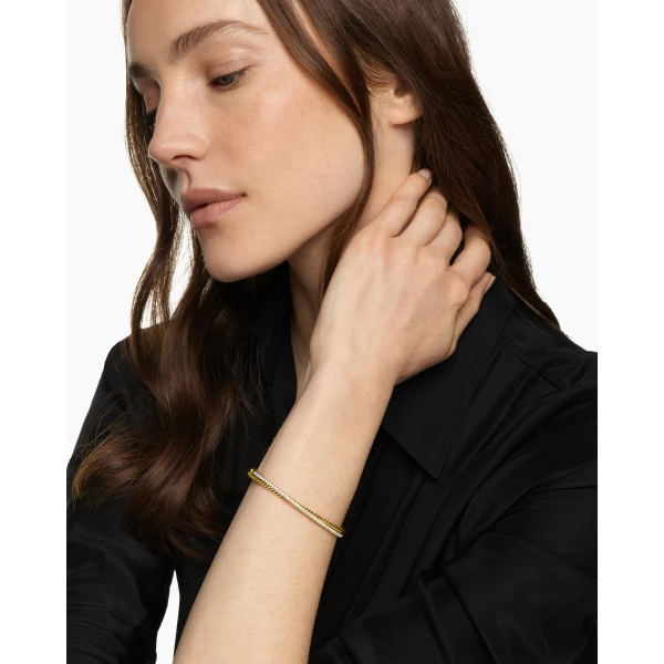 David Yurman Crossover Two Row Bracelet in 18K Yellow Gold with Diamonds, 6mm, view 2