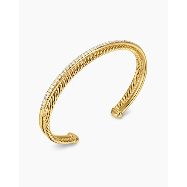David Yurman Crossover Two Row Bracelet in 18K Yellow Gold with Diamonds, 6mm, view 3