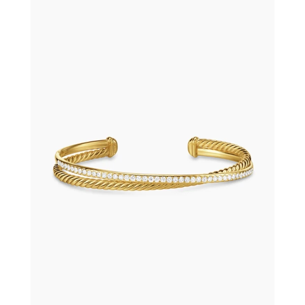 David Yurman Crossover Two Row Bracelet in 18K Yellow Gold with Diamonds, 6mm, view 4