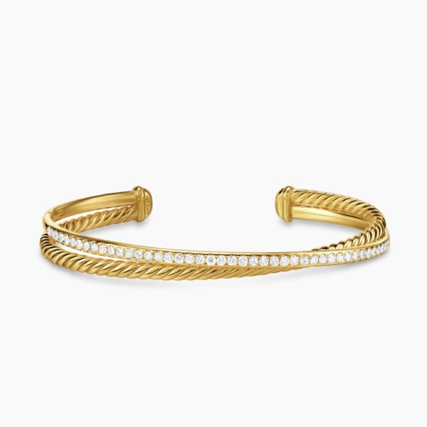 on-model styling shot|David Yurman Crossover Two Row Bracelet in 18K Yellow Gold with Diamonds