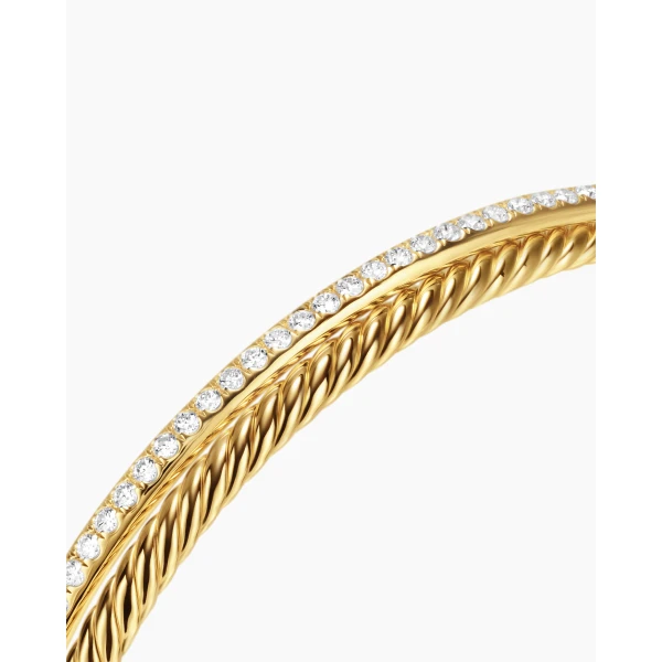 David Yurman Crossover Two Row Bracelet in 18K Yellow Gold with Diamonds, 6mm, view 5