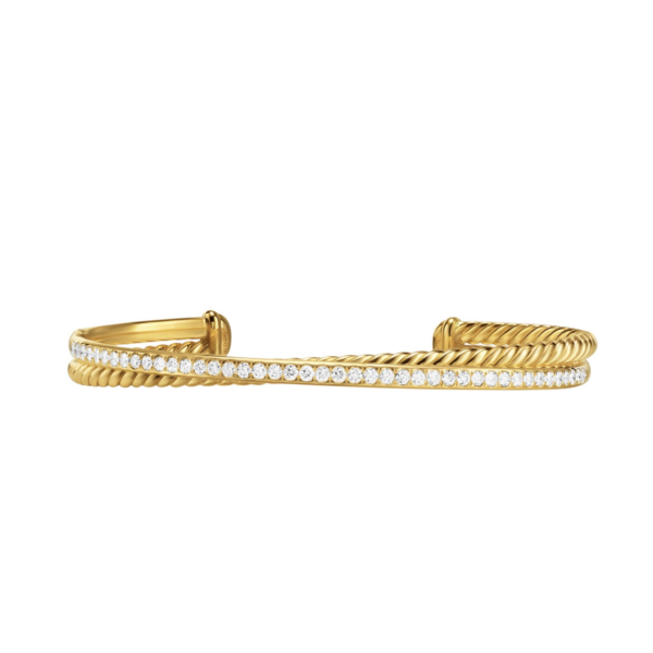David Yurman Crossover Two Row Bracelet in 18K Yellow Gold with Diamonds