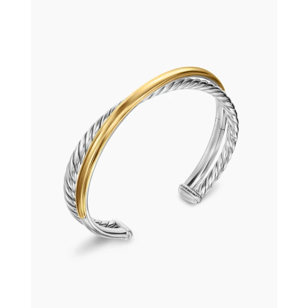 David Yurman Crossover Two Row Cuff Bracelet in Sterling Silver with 14K Yellow Gold, 10.7mm, view 3