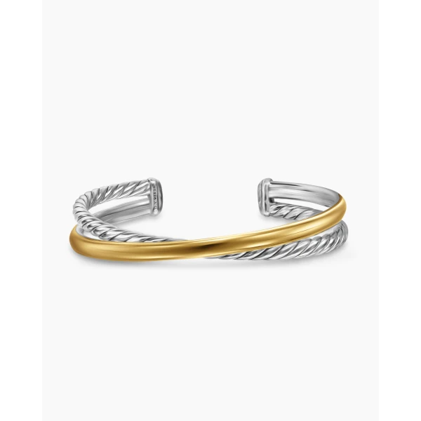 David Yurman Crossover Two Row Cuff Bracelet in Sterling Silver with 14K Yellow Gold, 10.7mm, view 4