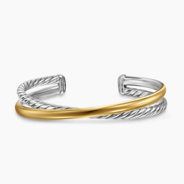 on-model styling shot|David Yurman Crossover Two Row Cuff Bracelet in Sterling Silver with 14K Yellow Gold