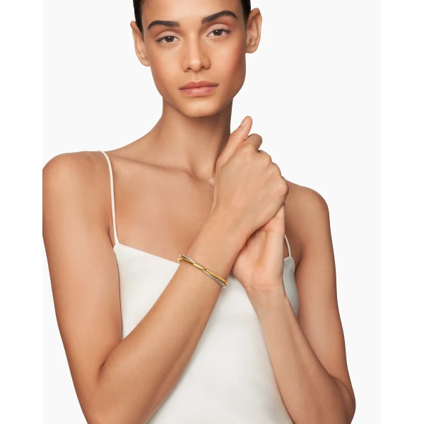 David Yurman Crossover Two Row Cuff Bracelet in Sterling Silver with 18K Yellow Gold, 5mm, view 2