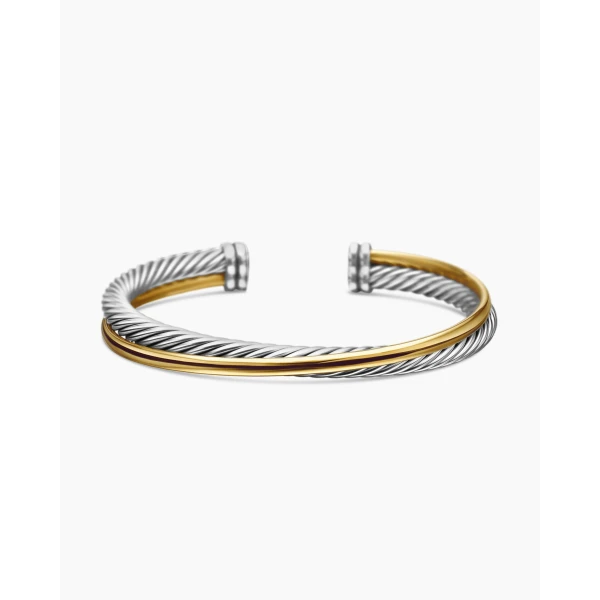 David Yurman Crossover Two Row Cuff Bracelet in Sterling Silver with 18K Yellow Gold, 5mm, view 4
