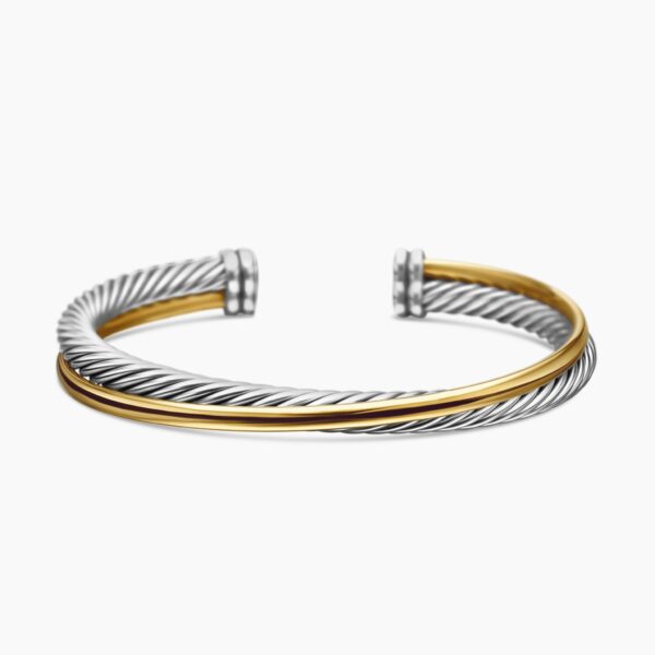 on-model styling shot|David Yurman Crossover Two Row Cuff Bracelet in Sterling Silver with 18K Yellow Gold