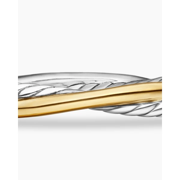 David Yurman Crossover Two Row Cuff Bracelet in Sterling Silver with 18K Yellow Gold, 5mm, view 6