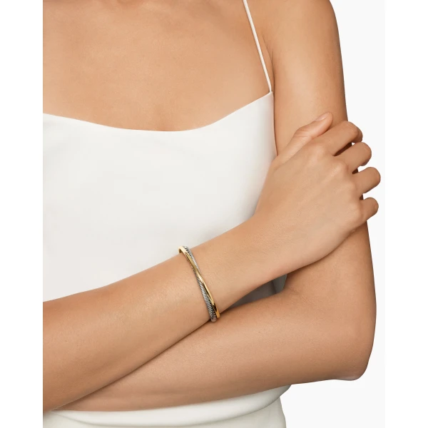 David Yurman Crossover Two Row Cuff Bracelet in Sterling Silver with 18K Yellow Gold, 5mm, view 7