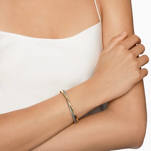5mm – pavé setting and gemstone detail close-up|David Yurman Crossover Two Row Cuff Bracelet in Sterling Silver with 18K Yellow Gold