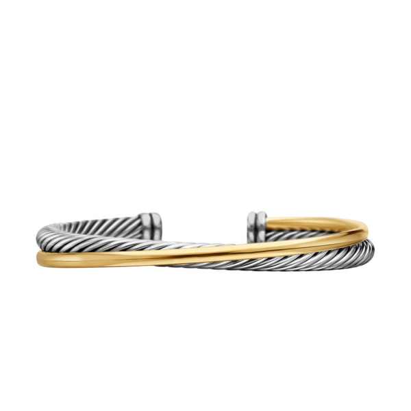 David Yurman Crossover Two Row Cuff Bracelet in Sterling Silver with 18K Yellow Gold