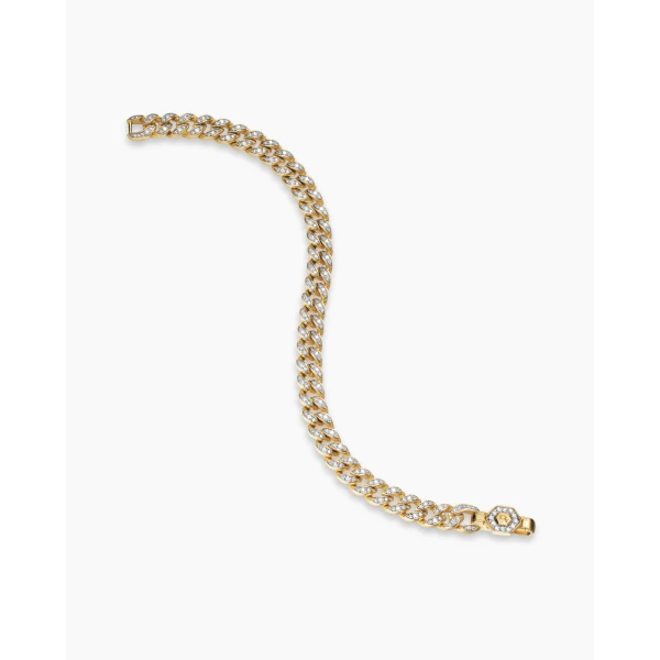 David Yurman Curb Chain Bracelet in 18K Yellow Gold with Diamonds, 7mm, view 3