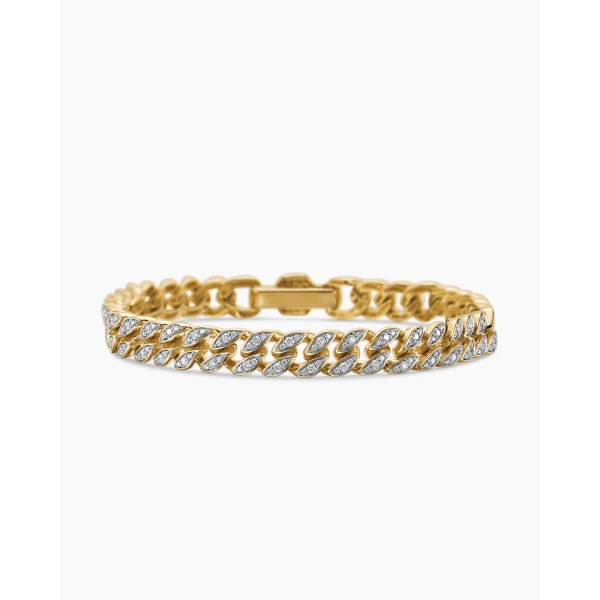 David Yurman Curb Chain Bracelet in 18K Yellow Gold with Diamonds, 7mm, view 4