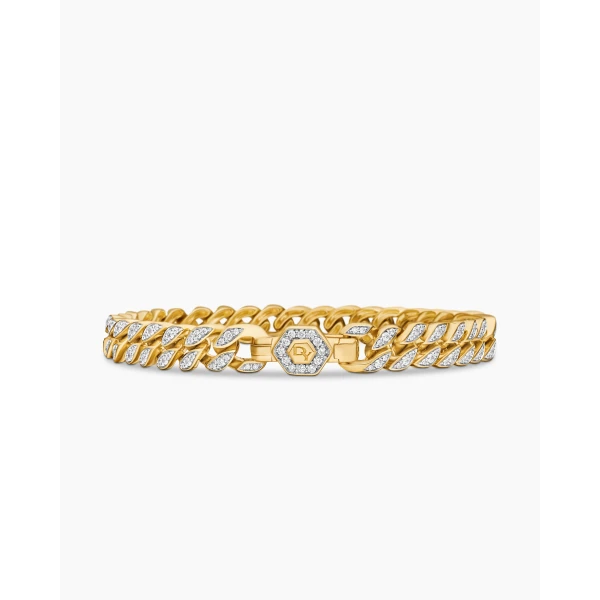 David Yurman Curb Chain Bracelet in 18K Yellow Gold with Diamonds, 7mm, view 6