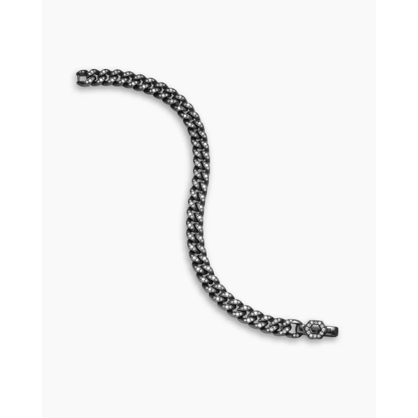 David Yurman Curb Chain Bracelet in Black Titanium with Diamonds, 7mm, view 3