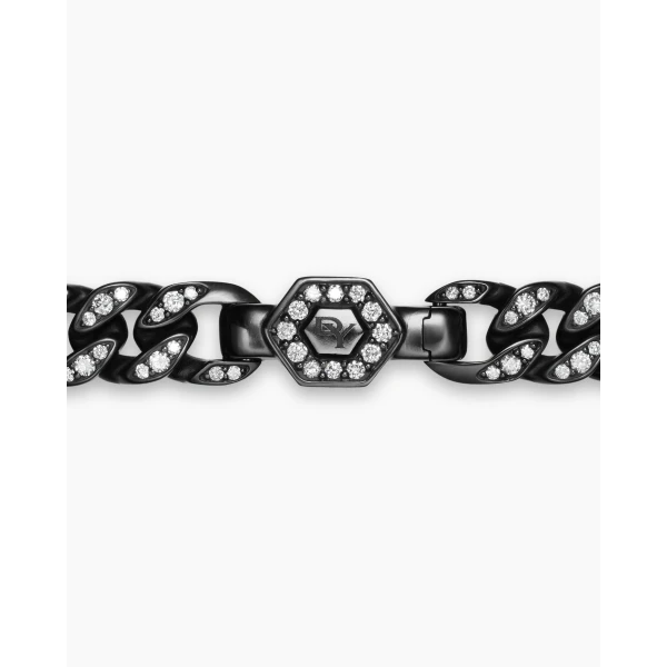 David Yurman Curb Chain Bracelet in Black Titanium with Diamonds, 7mm, view 4
