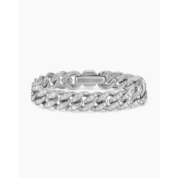 David Yurman Curb Chain Bracelet in Sterling Silver with Diamonds, 11.5mm, view 4