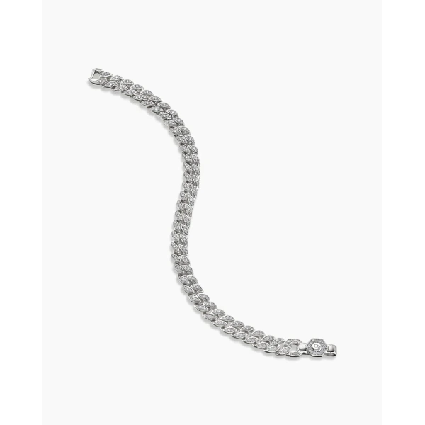 David Yurman Curb Chain Bracelet in Sterling Silver with Diamonds, 7mm, view 3