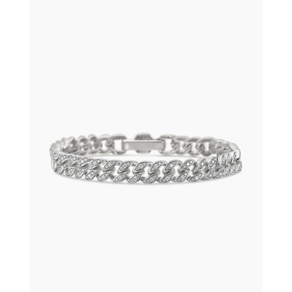 David Yurman Curb Chain Bracelet in Sterling Silver with Diamonds, 7mm, view 4