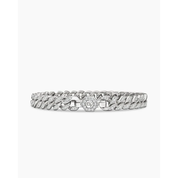 David Yurman Curb Chain Bracelet in Sterling Silver with Diamonds, 7mm, view 6