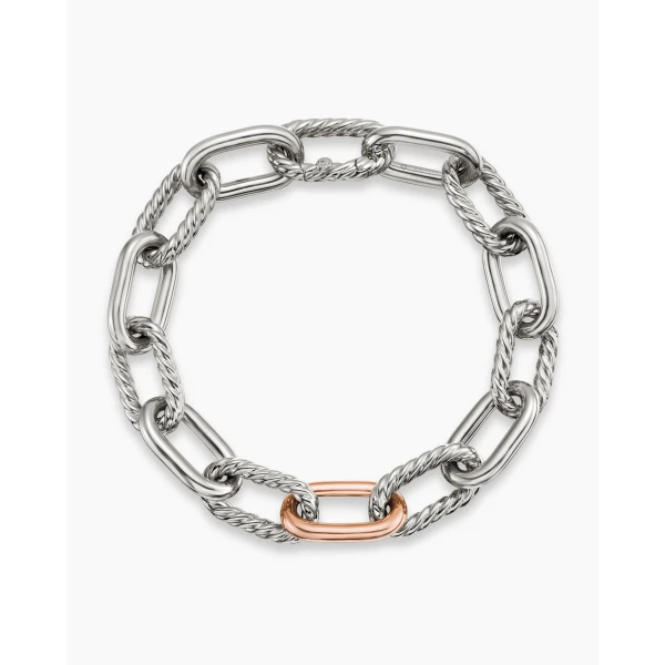 David Yurman DY Madison® Chain Bracelet in Sterling Silver with 18K Rose Gold, 11mm, view 4
