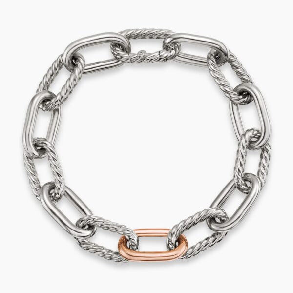on-model styling shot|David Yurman DY Madison® Chain Bracelet in Sterling Silver with 18K Rose Gold