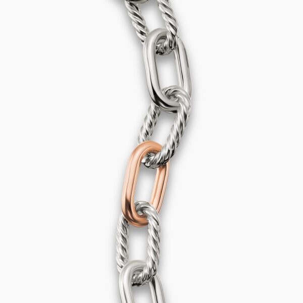 11mm – pavé setting and gemstone detail close-up|David Yurman DY Madison® Chain Bracelet in Sterling Silver with 18K Rose Gold