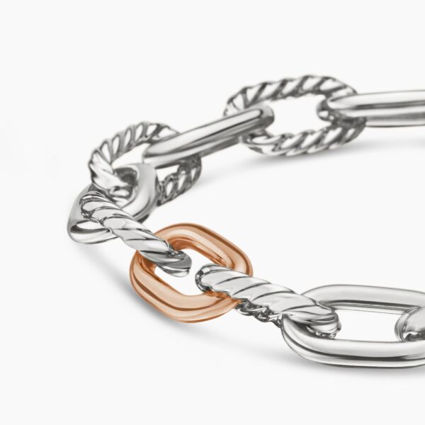 8.5mm – pavé setting and gemstone detail close-up|David Yurman DY Madison® Chain Bracelet in Sterling Silver with 18K Rose Gold
