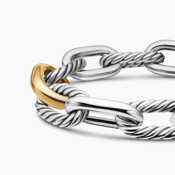 13.5mm – pavé setting and gemstone detail close-up|David Yurman DY Madison® Chain Bracelet in Sterling Silver with 18K Yellow Gold