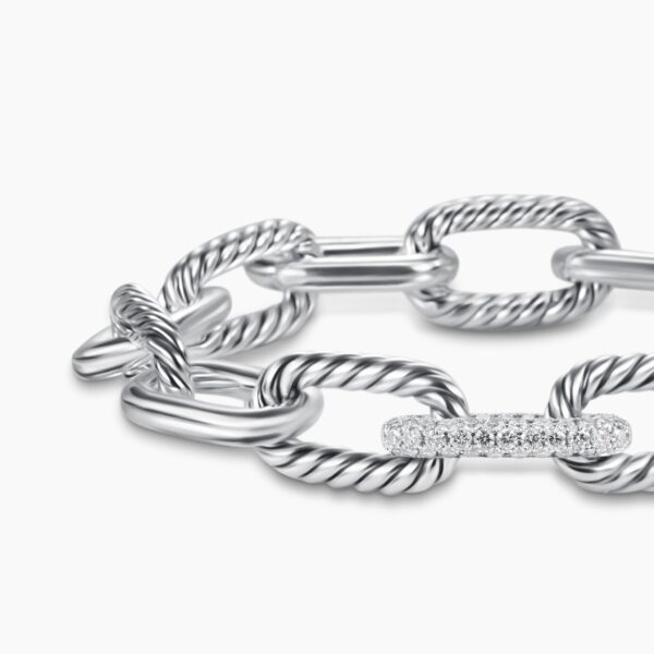 11mm – pavé setting and gemstone detail close-up|David Yurman DY Madison® Chain Bracelet in Sterling Silver with Diamonds