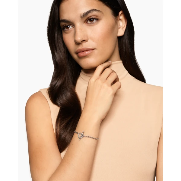 David Yurman DY Madison® Heart Toggle Chain Bracelet in Sterling Silver with Diamonds, 3mm, view 2