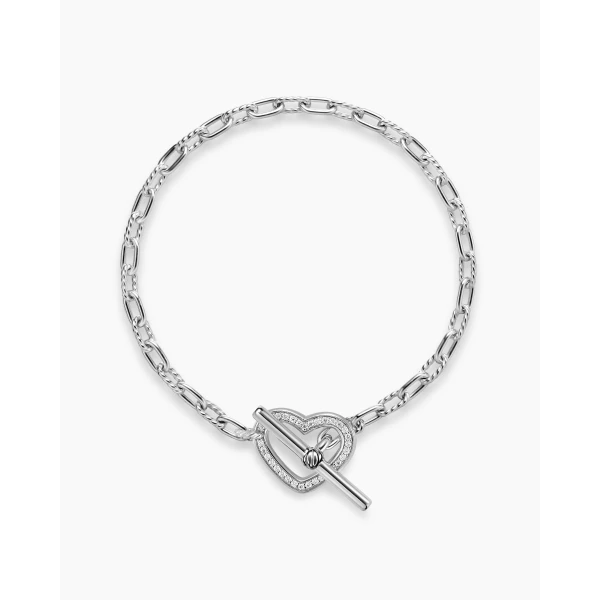 David Yurman DY Madison® Heart Toggle Chain Bracelet in Sterling Silver with Diamonds, 3mm, view 3