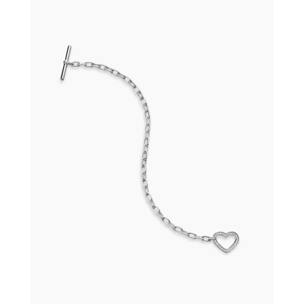 David Yurman DY Madison® Heart Toggle Chain Bracelet in Sterling Silver with Diamonds, 3mm, view 4