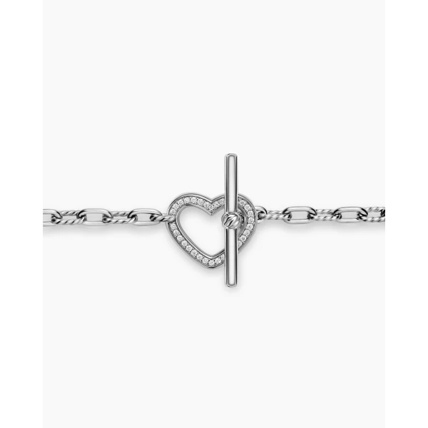 David Yurman DY Madison® Heart Toggle Chain Bracelet in Sterling Silver with Diamonds, 3mm, view 5