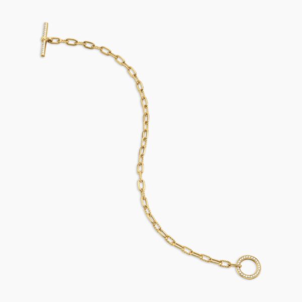 on-model styling shot|David Yurman DY Madison® Pavé Toggle Chain Bracelet in 18K Yellow Gold with Diamonds