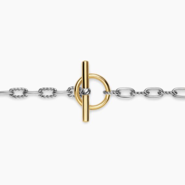 3mm – pavé setting and gemstone detail close-up|David Yurman DY Madison® Toggle Chain Bracelet in Sterling Silver with 18K Yellow Gold