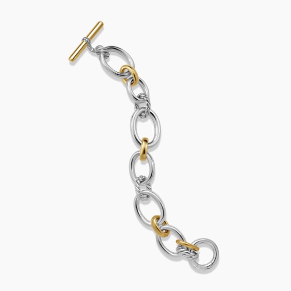 on-model styling shot|David Yurman DY Mercer® Chain Bracelet in Sterling Silver with 18K Yellow Gold and Diamonds
