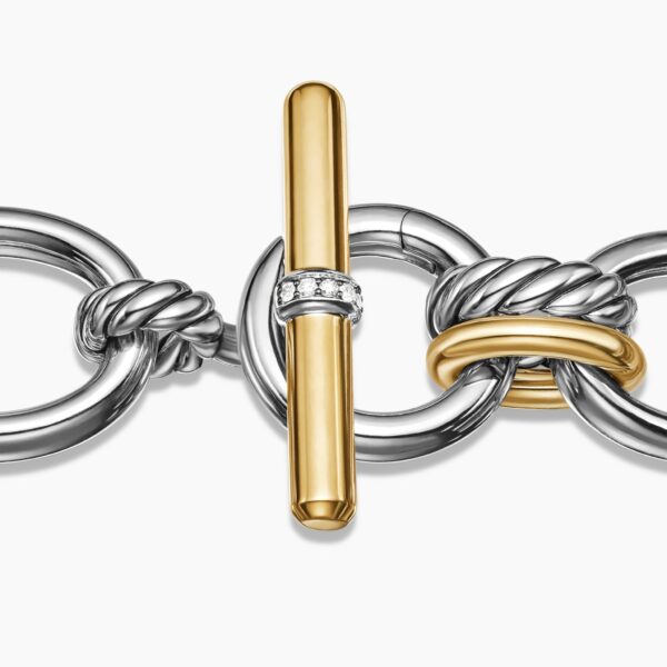 20mm – pavé setting and gemstone detail close-up|David Yurman DY Mercer® Chain Bracelet in Sterling Silver with 18K Yellow Gold and Diamonds