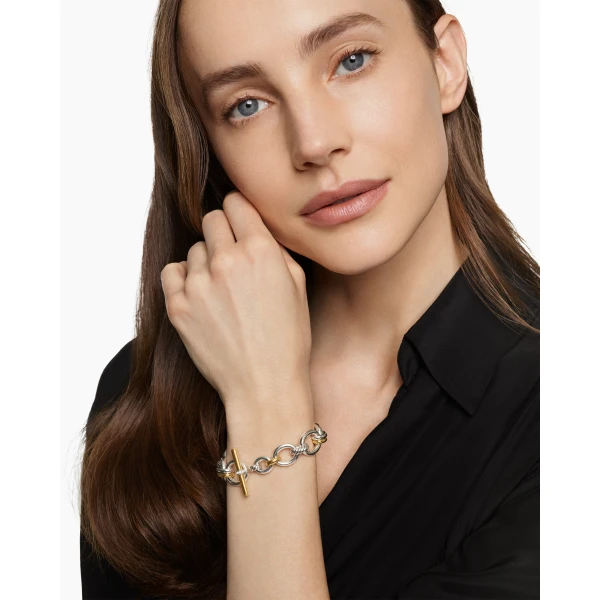 David Yurman DY Mercer® Chain Bracelet in Sterling Silver with 18K Yellow Gold and Diamonds, 8mm, view 2
