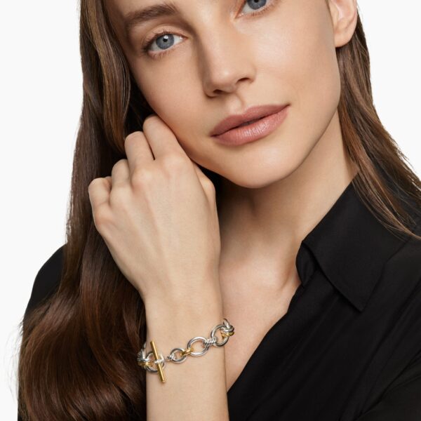 8mm in Gold – front view of authentic Chain Bracelets at Coveti|David Yurman DY Mercer® Chain Bracelet in Sterling Silver with 18K Yellow Gold and Diamonds
