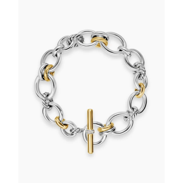 David Yurman DY Mercer® Chain Bracelet in Sterling Silver with 18K Yellow Gold and Diamonds, 8mm, view 3
