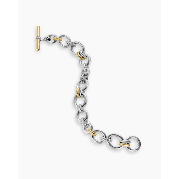 David Yurman DY Mercer® Chain Bracelet in Sterling Silver with 18K Yellow Gold and Diamonds, 8mm, view 4