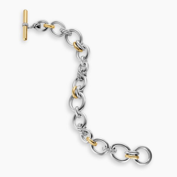 on-model styling shot|David Yurman DY Mercer® Chain Bracelet in Sterling Silver with 18K Yellow Gold and Diamonds