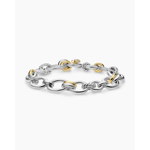 David Yurman DY Mercer® Chain Bracelet in Sterling Silver with 18K Yellow Gold and Diamonds, 8mm, view 5