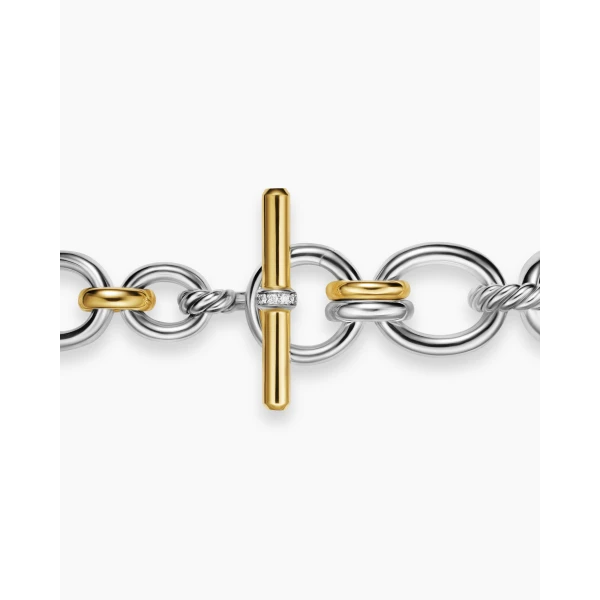 David Yurman DY Mercer® Chain Bracelet in Sterling Silver with 18K Yellow Gold and Diamonds, 8mm, view 7